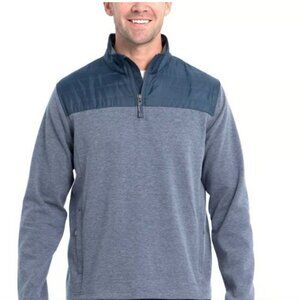 XXL Eddie Bauer mixed media half zip pullover navy blue fleece classic timeless